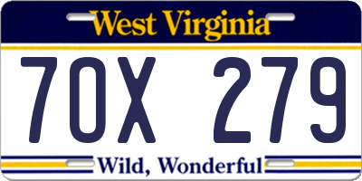WV license plate 7OX279