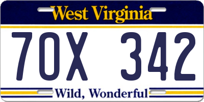 WV license plate 7OX342