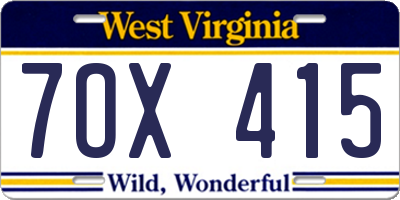 WV license plate 7OX415