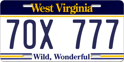 WV license plate 7OX777
