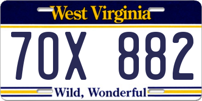 WV license plate 7OX882