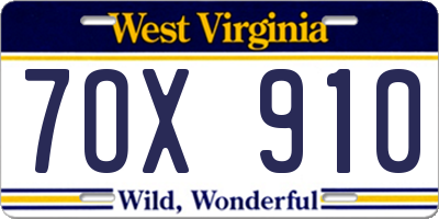 WV license plate 7OX910