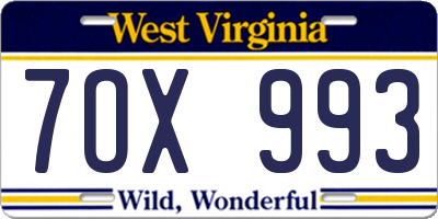 WV license plate 7OX993