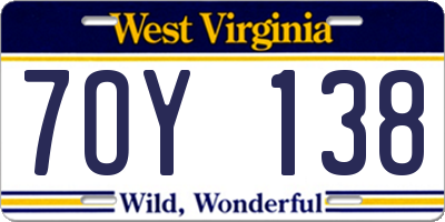 WV license plate 7OY138