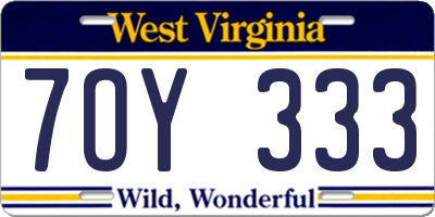 WV license plate 7OY333