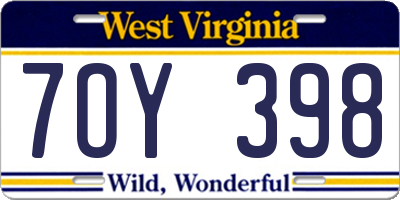 WV license plate 7OY398