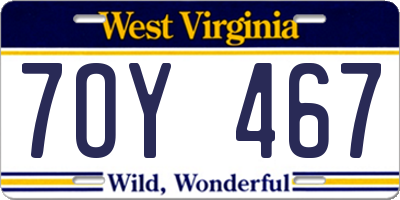 WV license plate 7OY467