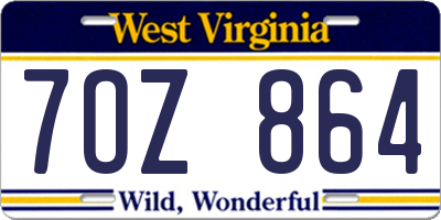 WV license plate 7OZ864