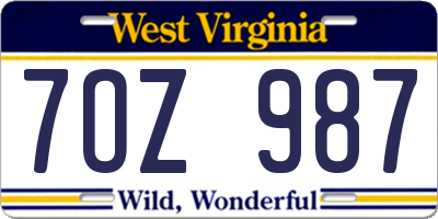 WV license plate 7OZ987