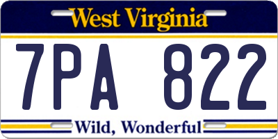 WV license plate 7PA822