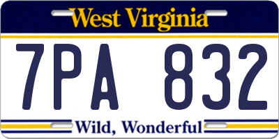 WV license plate 7PA832