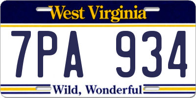 WV license plate 7PA934
