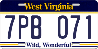 WV license plate 7PB071