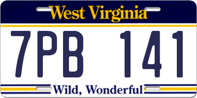 WV license plate 7PB141