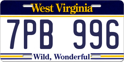 WV license plate 7PB996