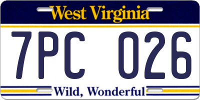 WV license plate 7PC026