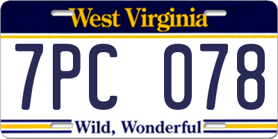 WV license plate 7PC078