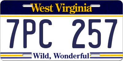 WV license plate 7PC257