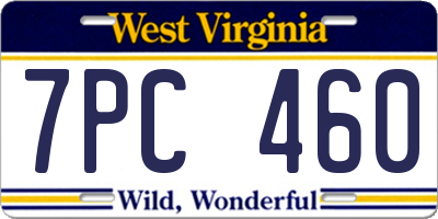 WV license plate 7PC460