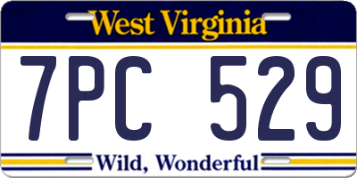 WV license plate 7PC529