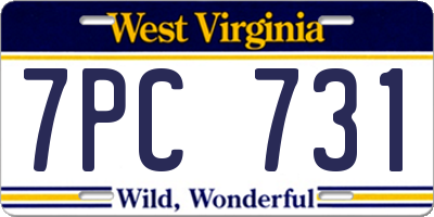 WV license plate 7PC731