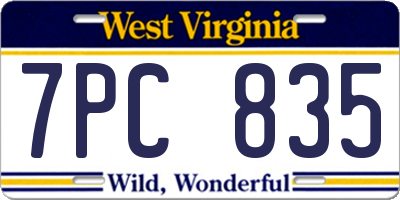 WV license plate 7PC835