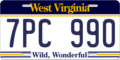 WV license plate 7PC990