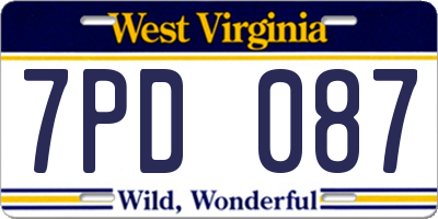 WV license plate 7PD087