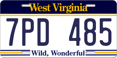 WV license plate 7PD485