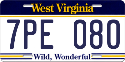 WV license plate 7PE080