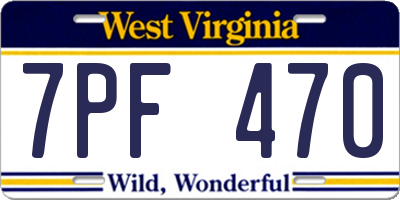 WV license plate 7PF470