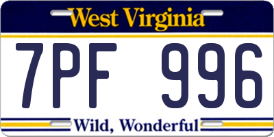 WV license plate 7PF996
