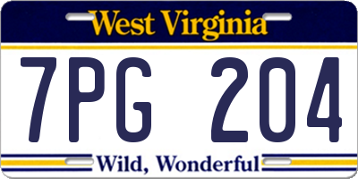 WV license plate 7PG204