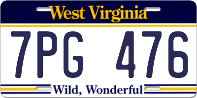 WV license plate 7PG476