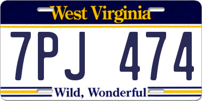 WV license plate 7PJ474