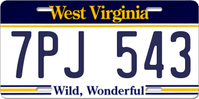 WV license plate 7PJ543