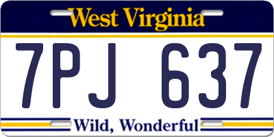 WV license plate 7PJ637
