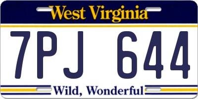 WV license plate 7PJ644