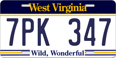WV license plate 7PK347