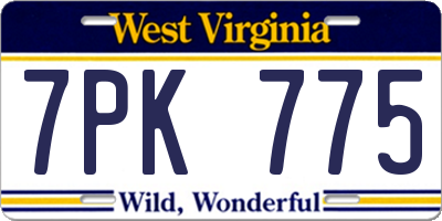 WV license plate 7PK775