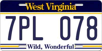 WV license plate 7PL078