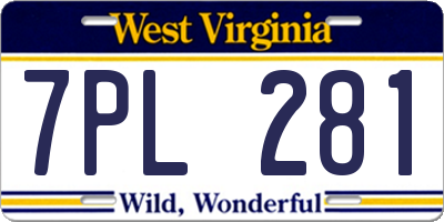 WV license plate 7PL281