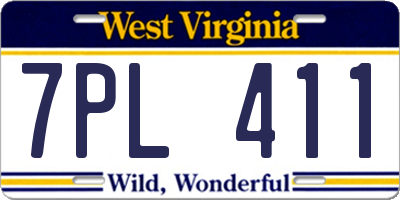 WV license plate 7PL411