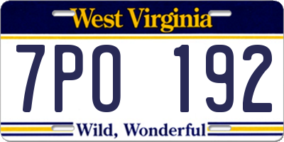 WV license plate 7PO192