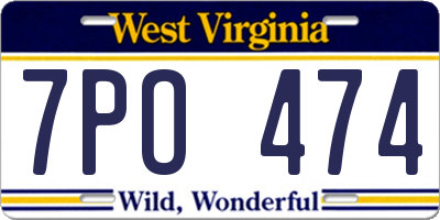 WV license plate 7PO474