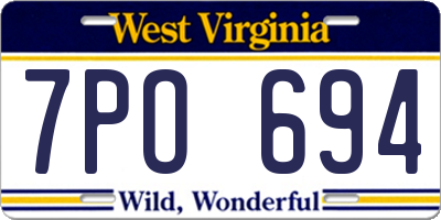WV license plate 7PO694