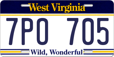 WV license plate 7PO705