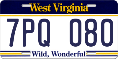 WV license plate 7PQ080