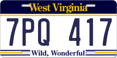 WV license plate 7PQ417