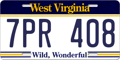 WV license plate 7PR408